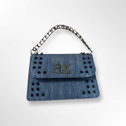 Baniki - Bandolera mini denim azul con cadena frente