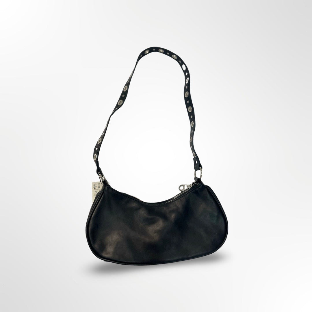 Stradivarius - Bolso hombro bandolera piel negro atras