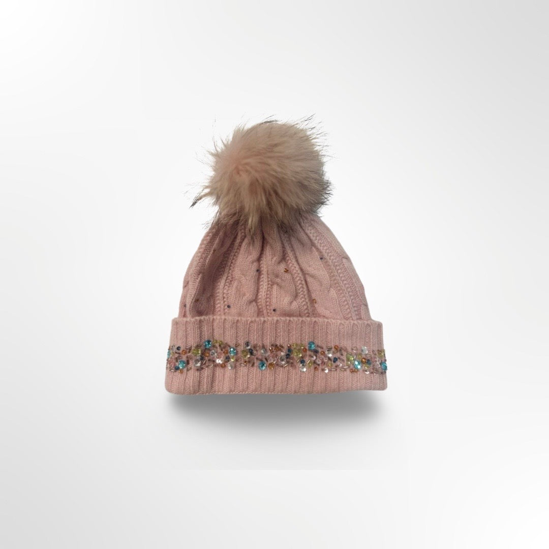 Gorro de punto con pompom de pelo