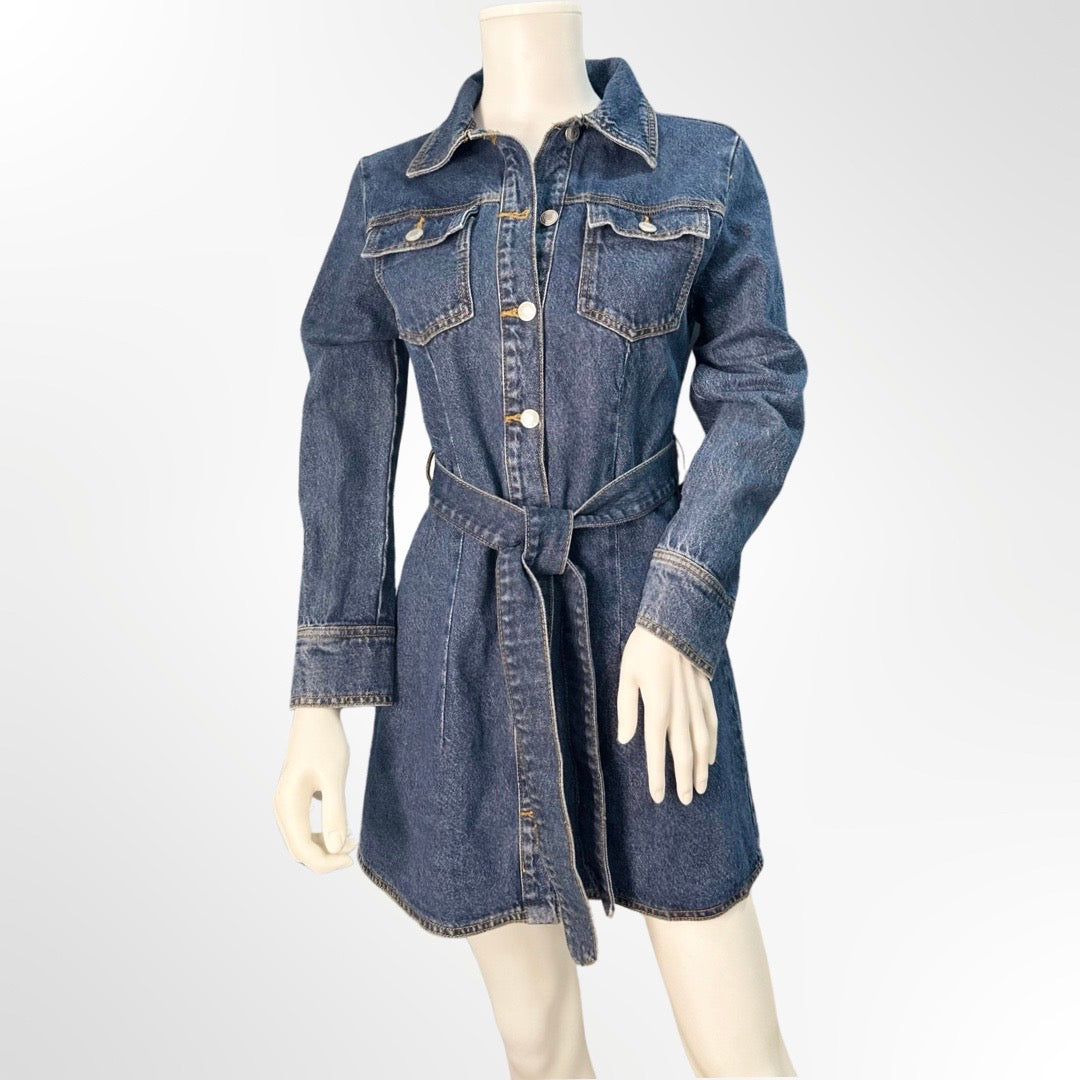 Zara - Vestido mini manga larga denim azul S frente