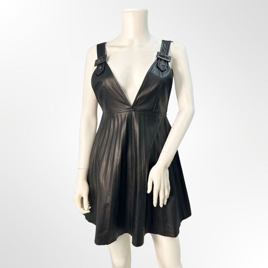 Zara - Vestido mini piel hebilla negro XS frente