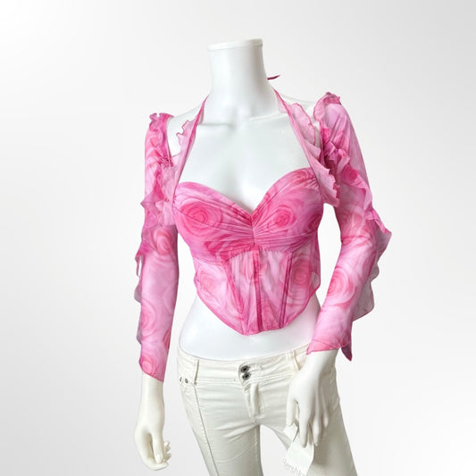 Tezenis - Top cropped corsé tul con mangas rosa frente