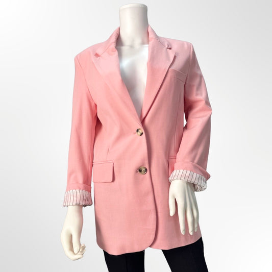 Bershka - Blazer rosa manga larga con puño reversible frente