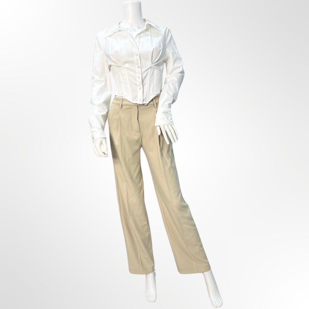 Bershka - Pantalon tayloring beige 34 frente