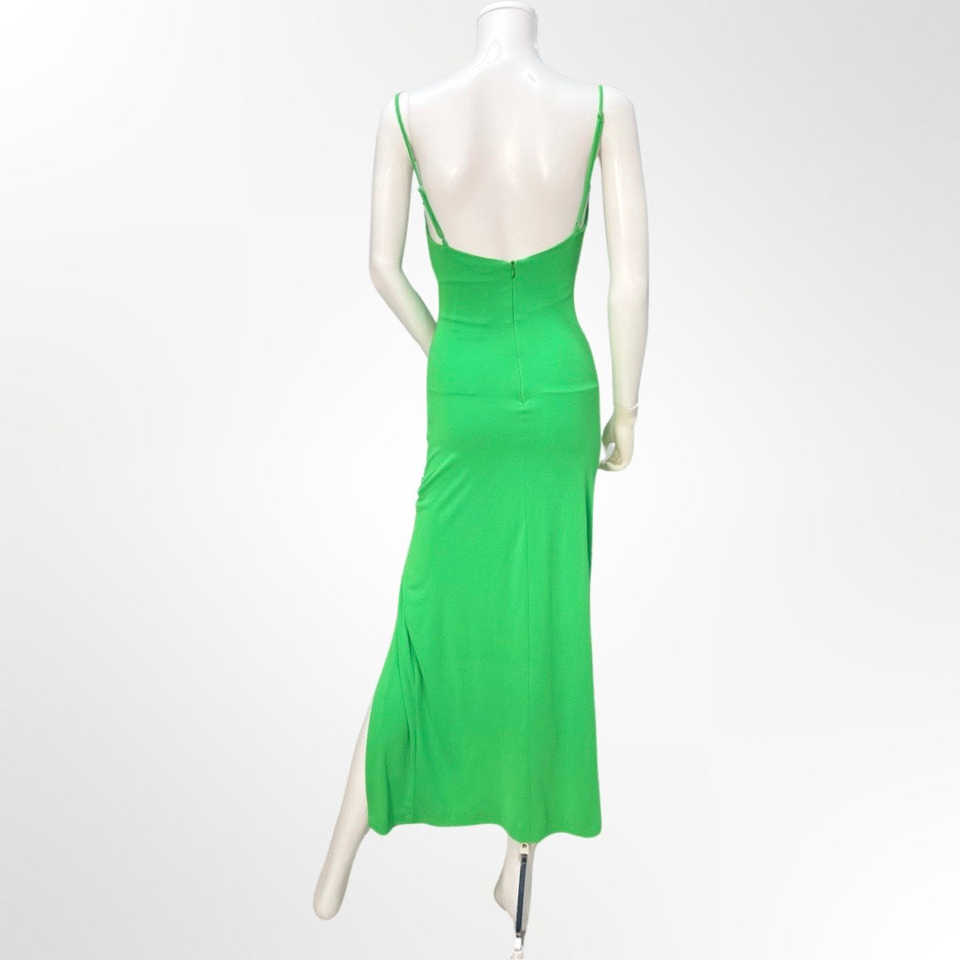 Zara - Vestido escote espalda verde XS atras