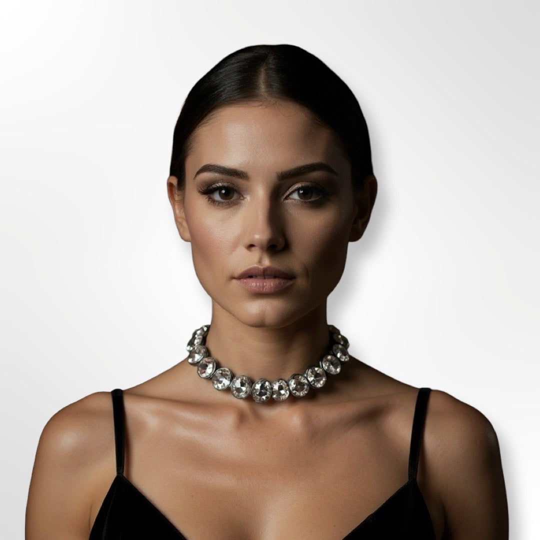 Choker cristales grandes transparentes