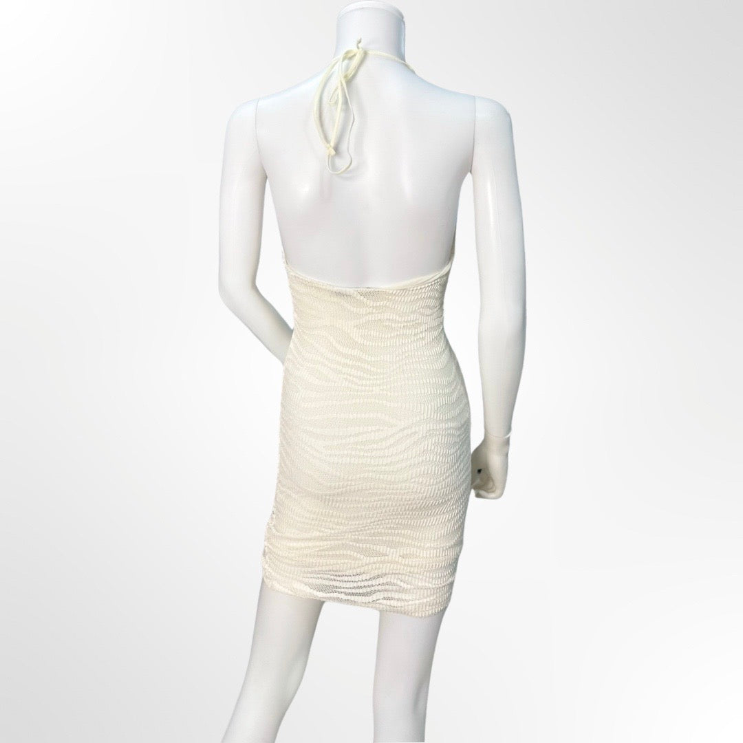 Bershka - Vestido halter beige S atras