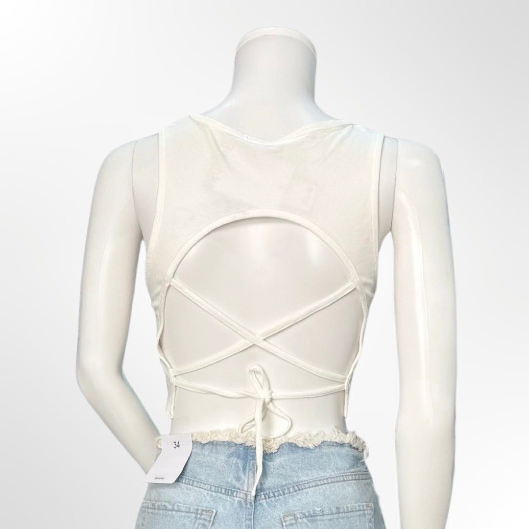 Bershka - Top crop lazo espalda blanco S atras
