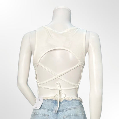 Bershka - Top crop lazo espalda blanco S atras