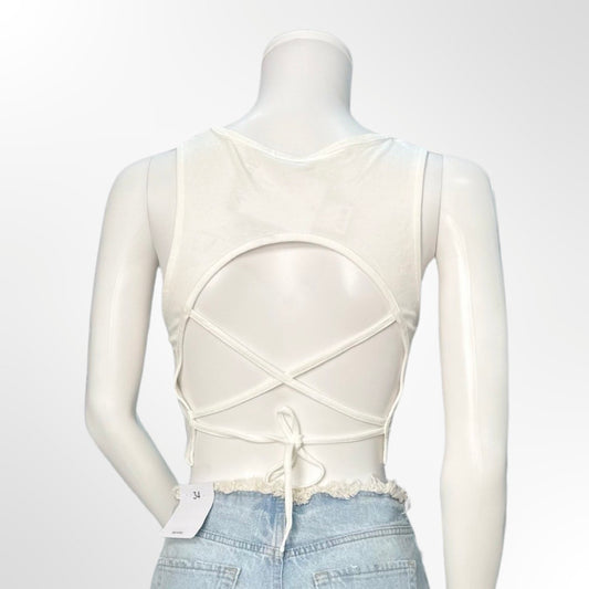 Bershka - Top crop lazo espalda blanco S atras
