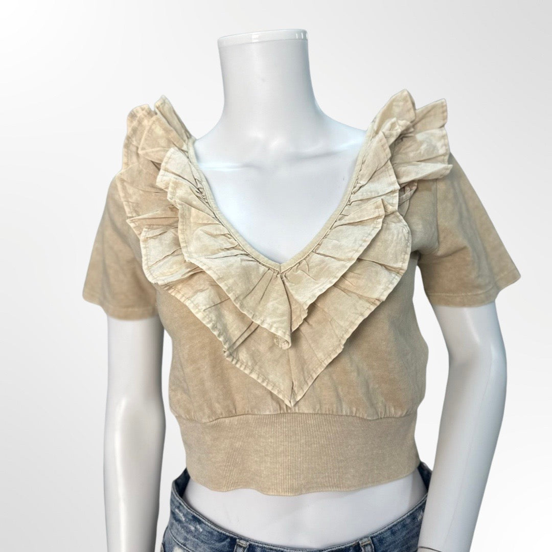 Zara - Camiseta cropped volantes beige frente