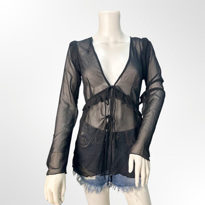 Stradivarius - Blusa negra de tul con lazos frente