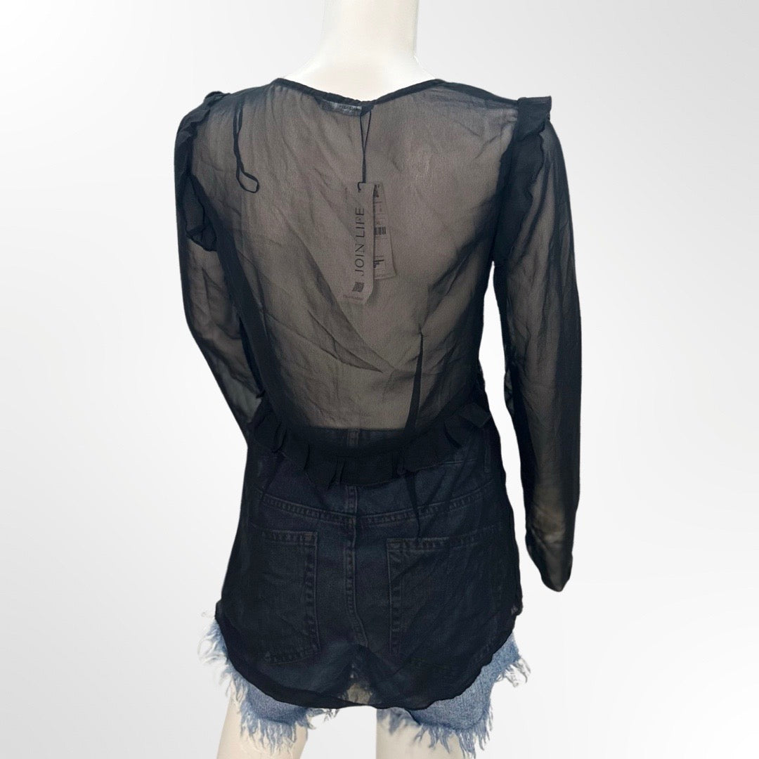 Stradivarius - Blusa negra de tul con lazos atras