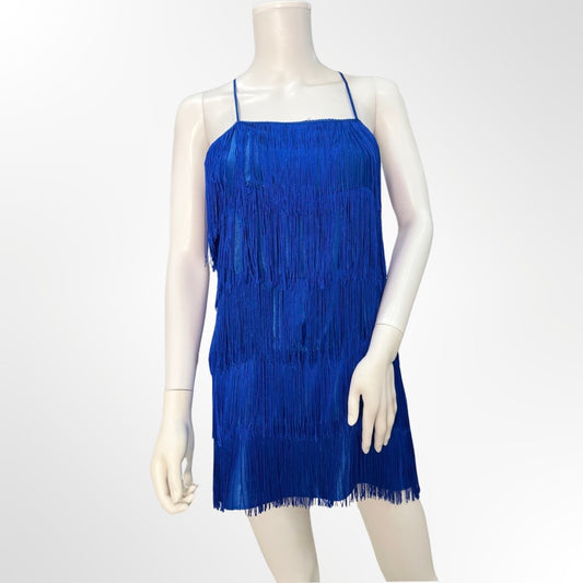 Zara - Vestido flecos azul XS frente