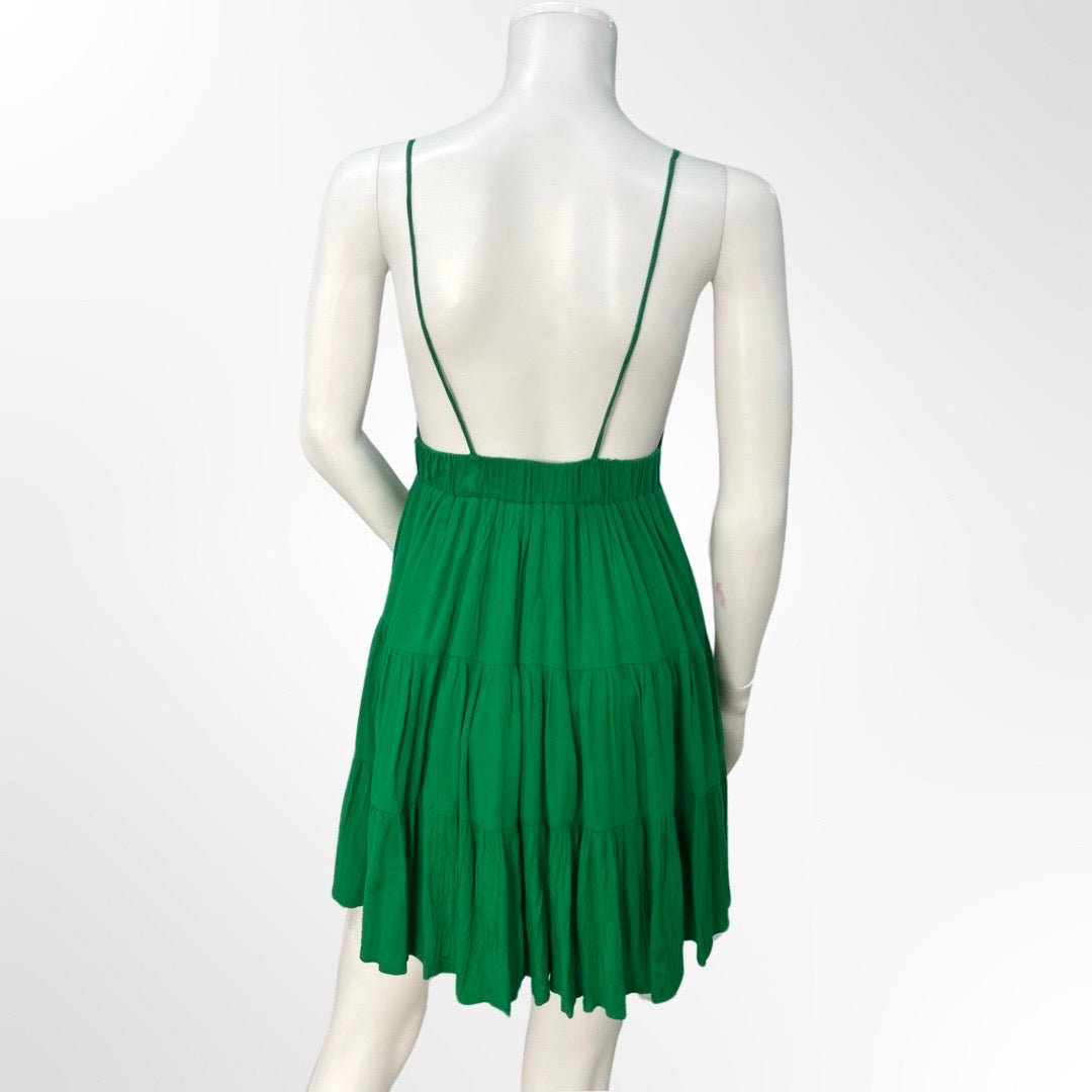 Stradivarius - Vestido bordado verde XS espalda